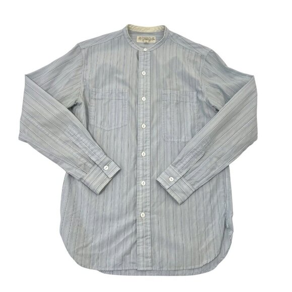 Double RL Ralph Lauren RRL Grandad Collar Stripe Shirt Blue White Men's XS - Picture 1 of 6